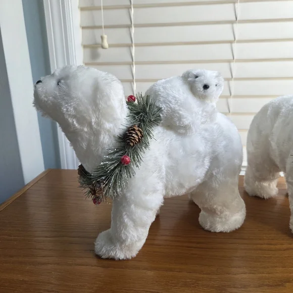 Polar Bear Family W/ Cub Riding Mama - Winter Wildlife Decor - Picture 3 of 13